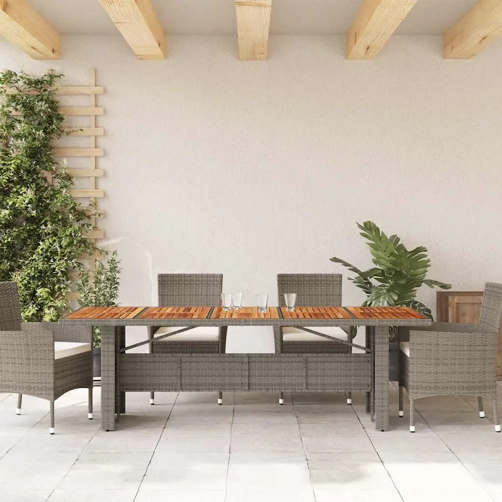 Garden Table Outdoor Patio Furniture Grey Poly Rattan Acacia Wood Top