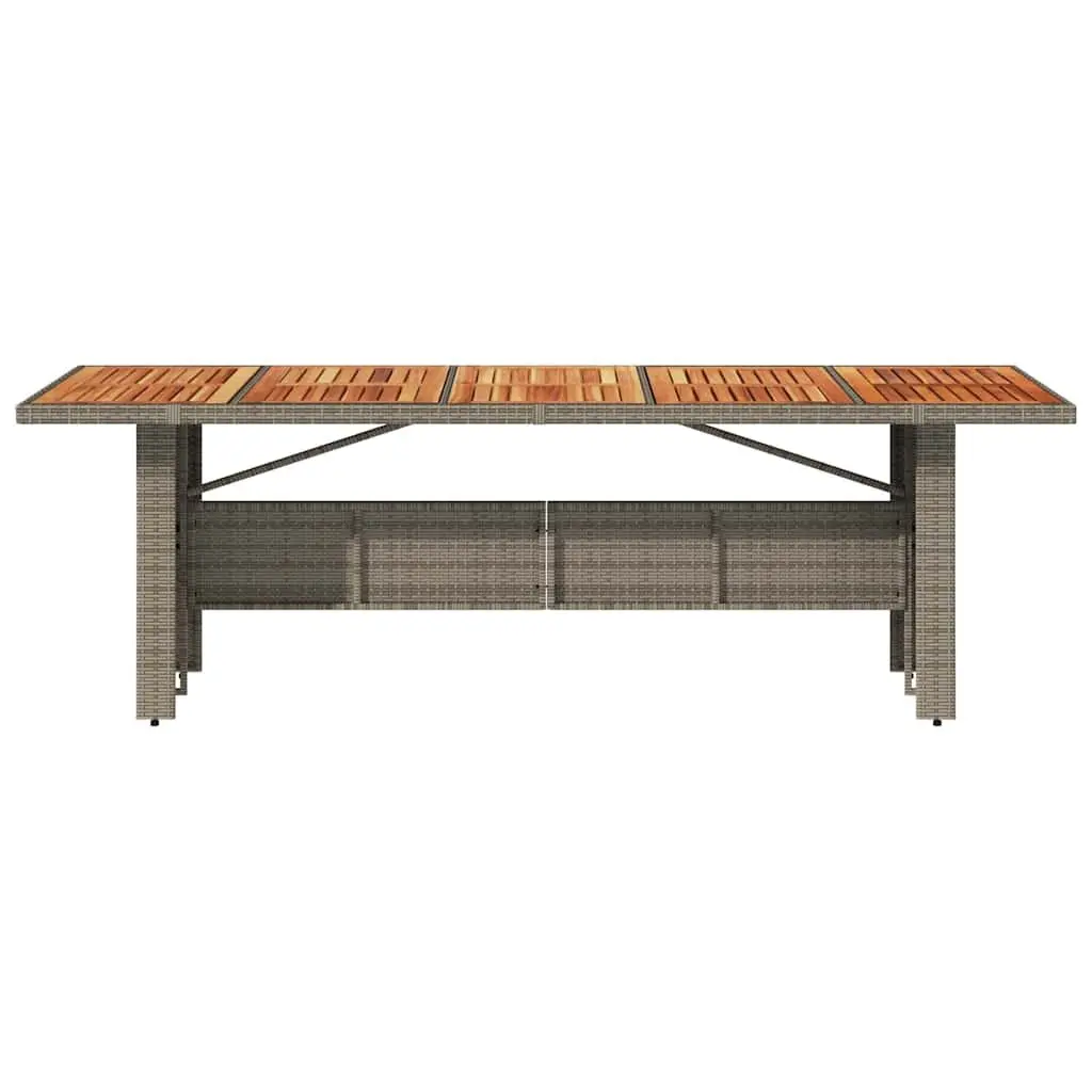Garden Table Outdoor Patio Furniture Grey Poly Rattan Acacia Wood Top