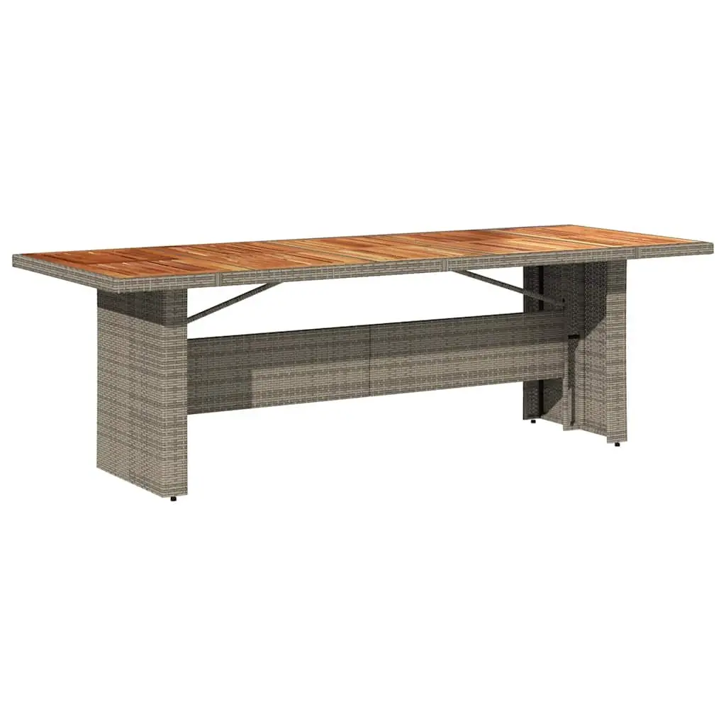 Garden Table Outdoor Patio Furniture Grey Poly Rattan Acacia Wood Top