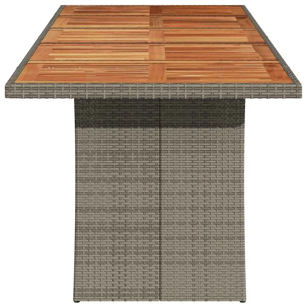 Garden Table Outdoor Patio Furniture Grey Poly Rattan Acacia Wood Top