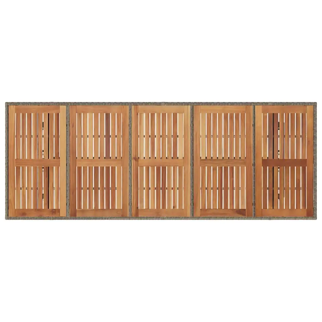 Garden Table Outdoor Patio Furniture Grey Poly Rattan Acacia Wood Top