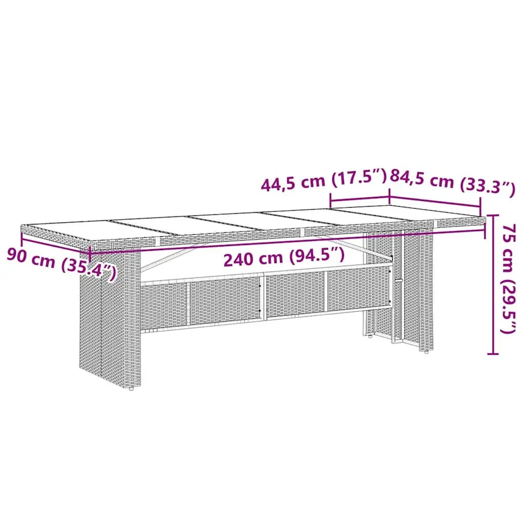 Garden Table Outdoor Patio Furniture Black Poly Rattan Glass Top 240x90x75cm