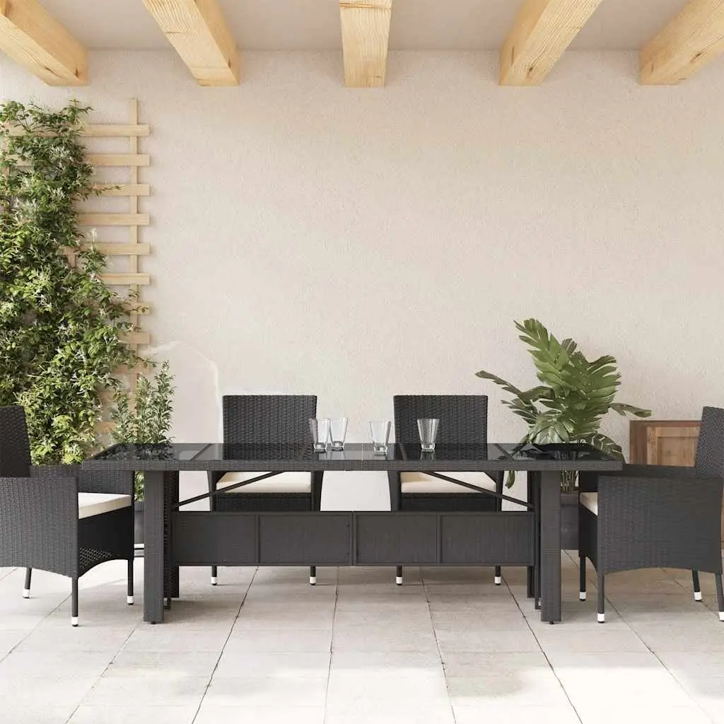 Garden Table Outdoor Patio Furniture Black Poly Rattan Glass Top 240x90x75cm