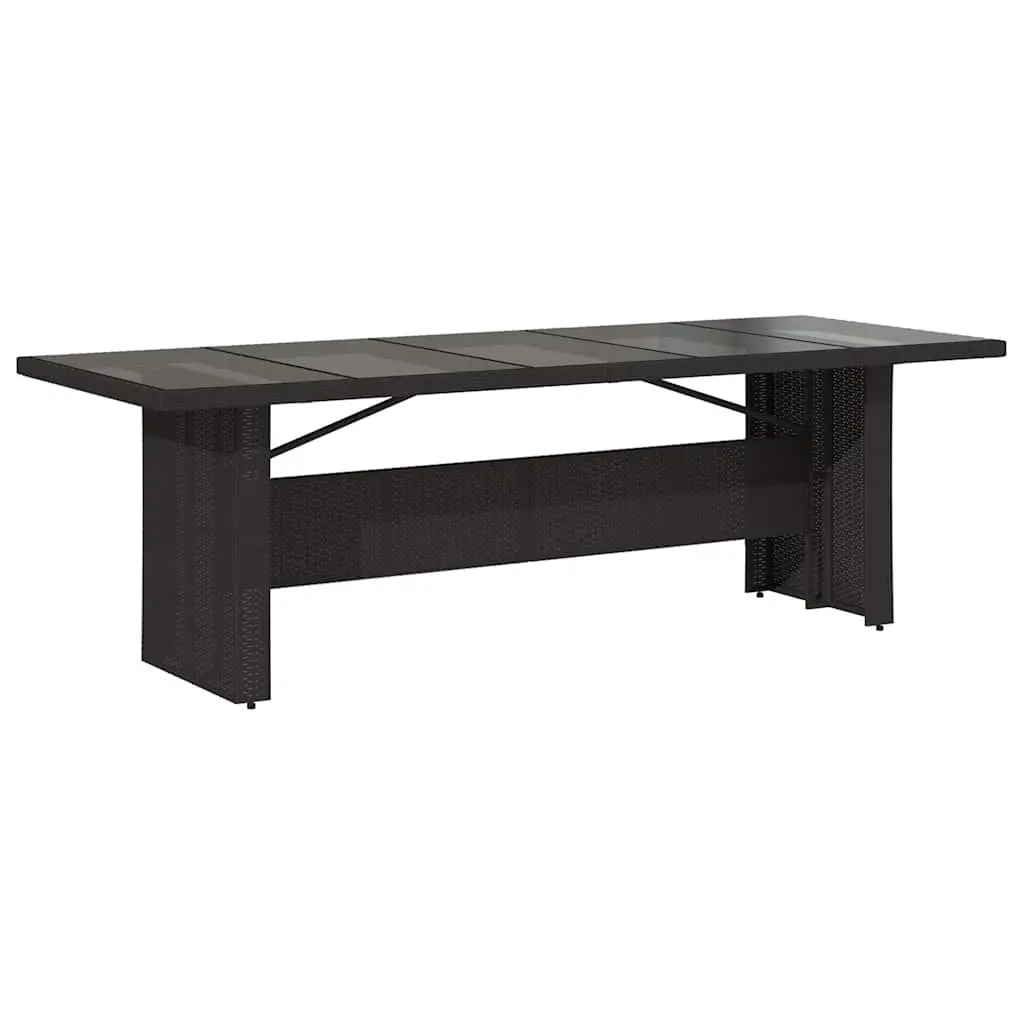 Garden Table Outdoor Patio Furniture Black Poly Rattan Glass Top 240x90x75cm