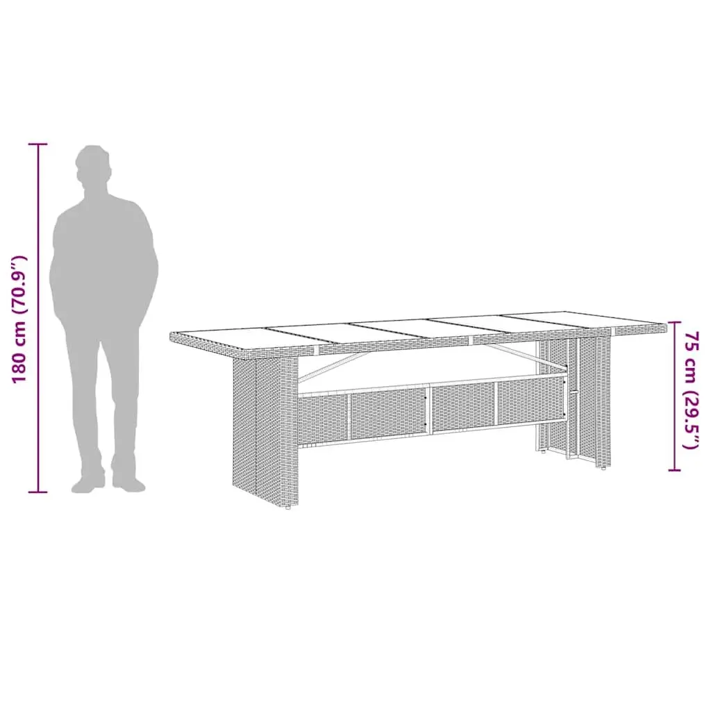 Garden Table Outdoor Patio Furniture Black Poly Rattan Glass Top 240x90x75cm