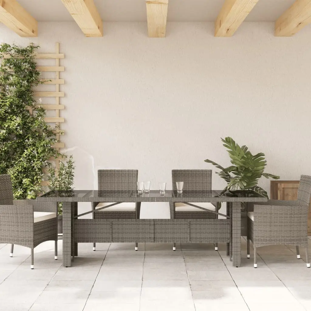 Garden Table Outdoor Patio Furniture Glass Top Grey Poly Rattan 240x90x75cm