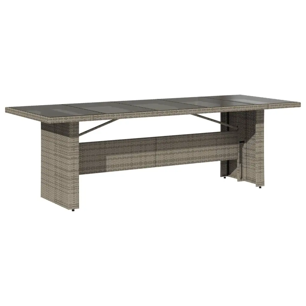 Garden Table Outdoor Patio Furniture Glass Top Grey Poly Rattan 240x90x75cm