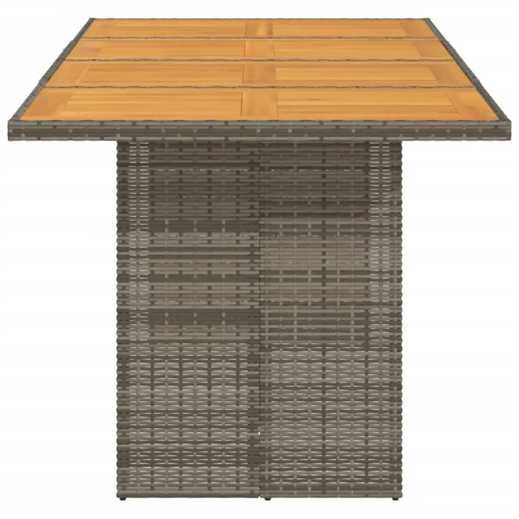 Garden Outdoor Table Poly Rattan Frame Acacia Wood Top Patio Furniture Grey