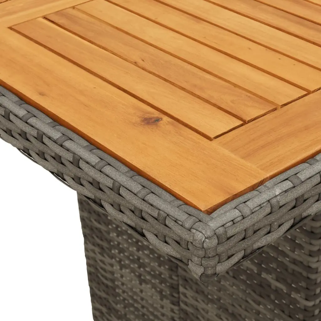 Garden Outdoor Table Poly Rattan Frame Acacia Wood Top Patio Furniture Grey