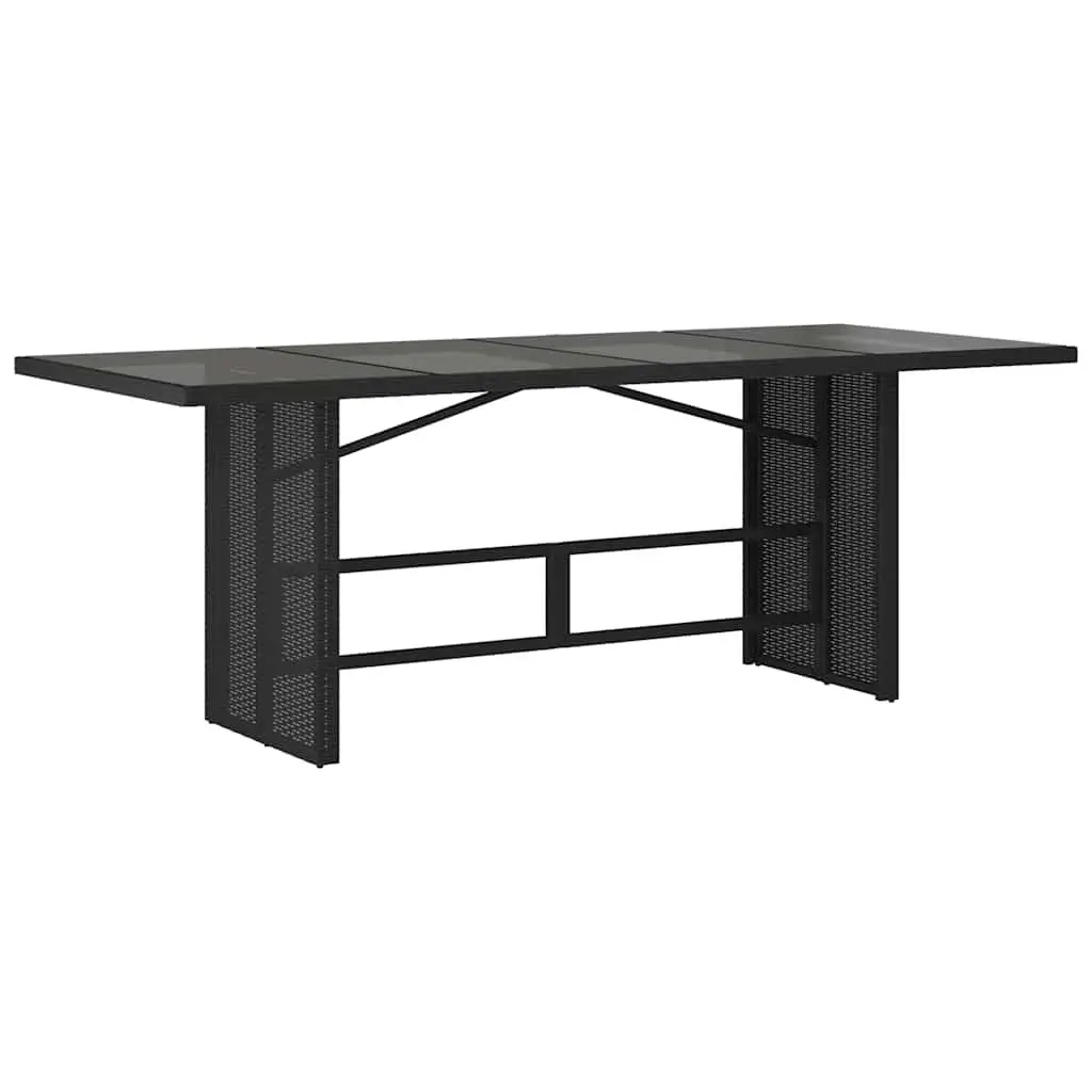 Garden Outdoor Table Black Poly Rattan Glass Top Patio Furniture 190x80x75cm