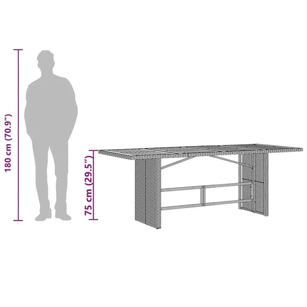 Garden Outdoor Table Black Poly Rattan Glass Top Patio Furniture 190x80x75cm