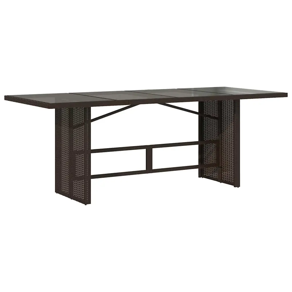 Garden Table Brown Glass Top Outdoor Patio Furniture PE Rattan Frame