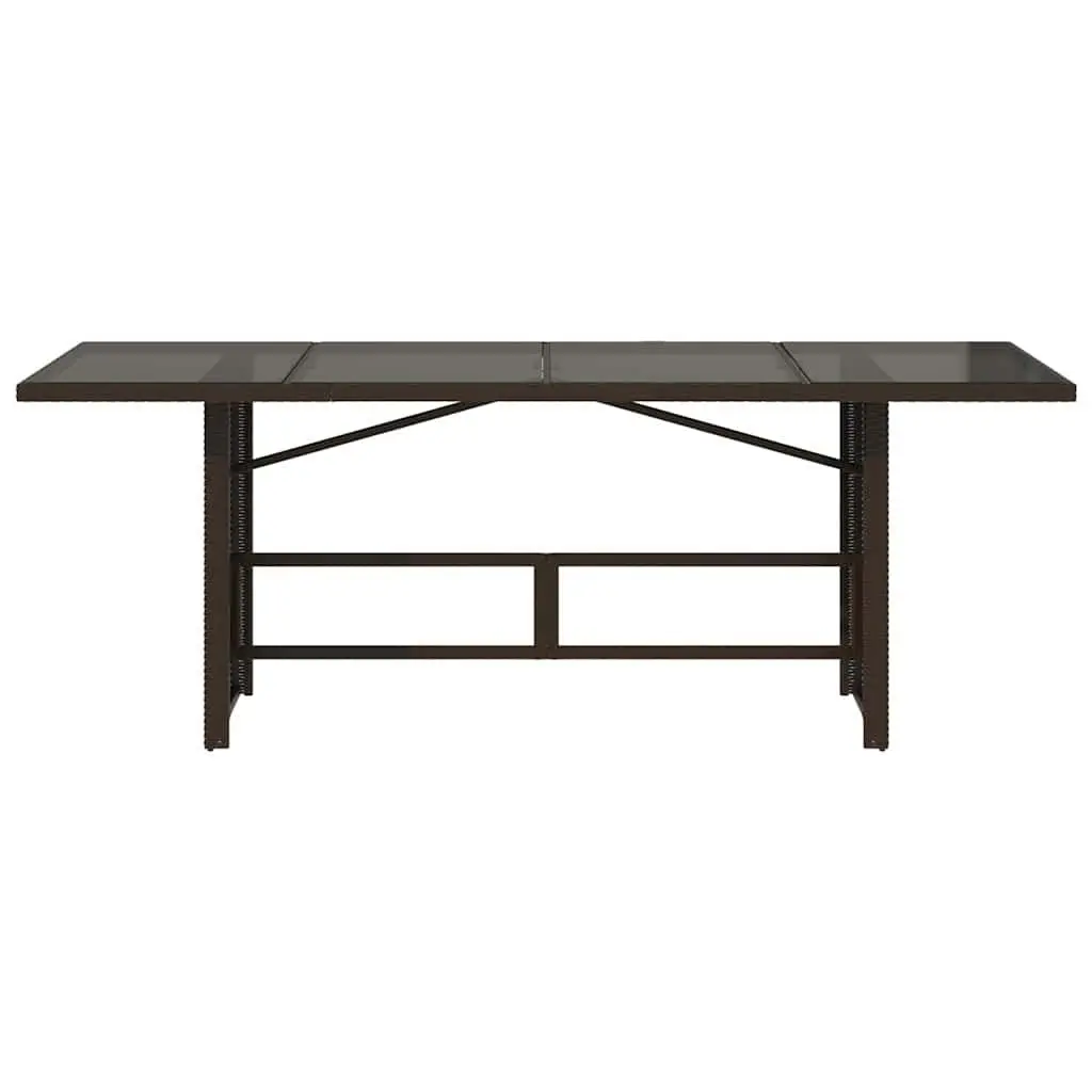 Garden Table Brown Glass Top Outdoor Patio Furniture PE Rattan Frame