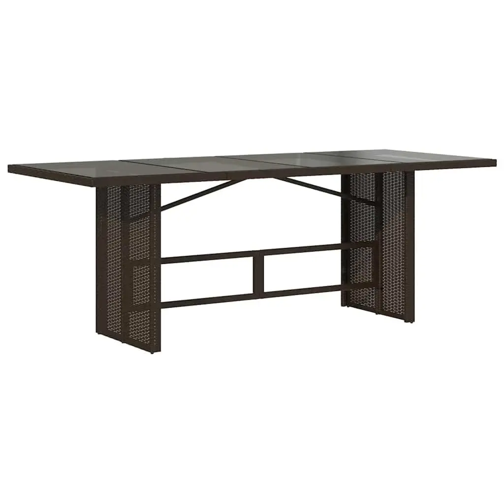 Garden Table Brown Glass Top Outdoor Patio Furniture PE Rattan Frame