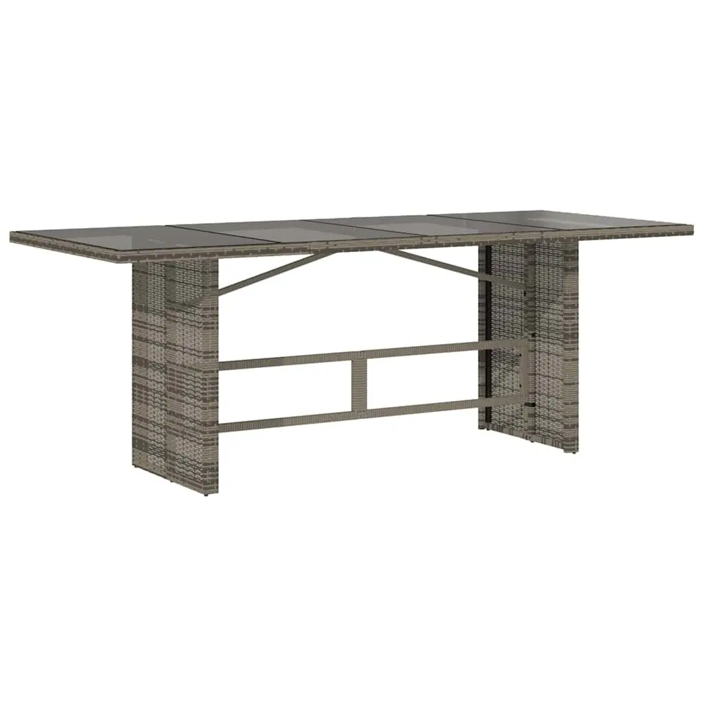 Garden Table with Glass Top Outdoor Patio Furniture Grey Poly Rattan 190x80x75cm