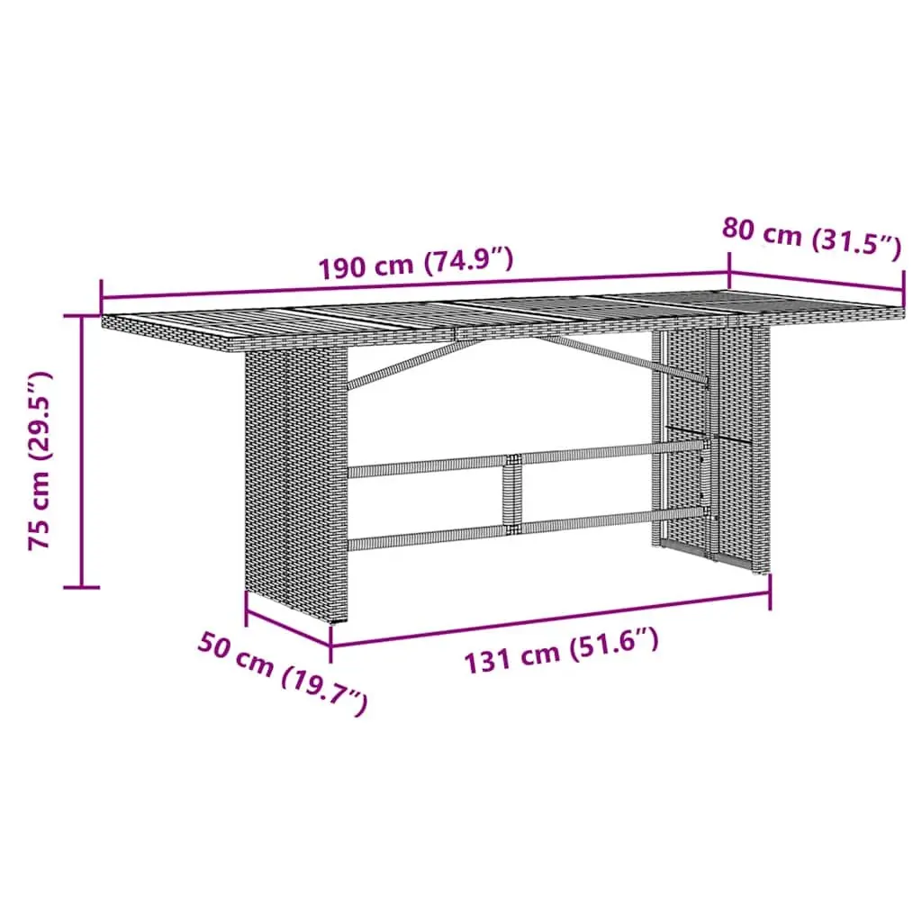 Garden Table with Glass Top Outdoor Patio Furniture Grey Poly Rattan 190x80x75cm