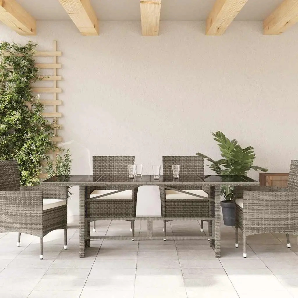 Garden Table with Glass Top Outdoor Patio Furniture Grey Poly Rattan 190x80x75cm