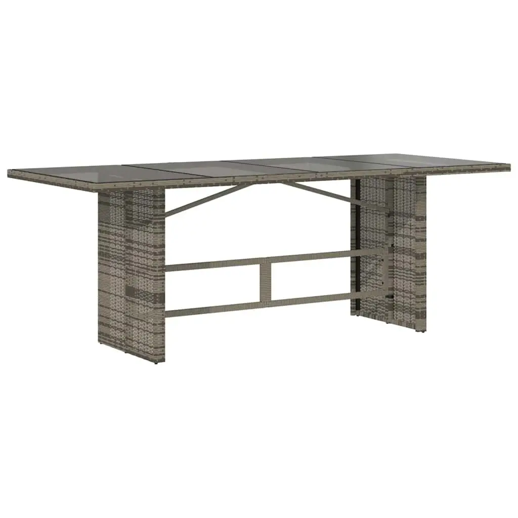 Garden Table with Glass Top Outdoor Patio Furniture Grey Poly Rattan 190x80x75cm