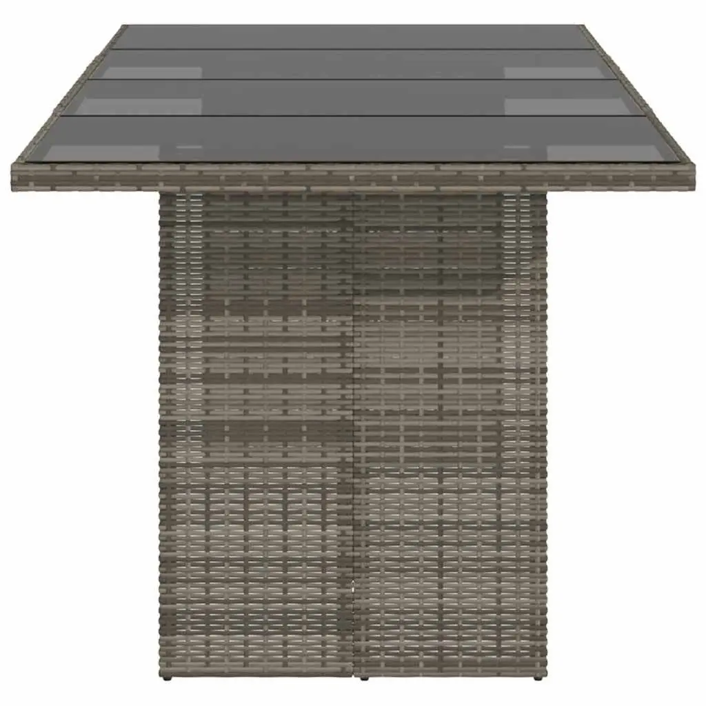 Garden Table with Glass Top Outdoor Patio Furniture Grey Poly Rattan 190x80x75cm
