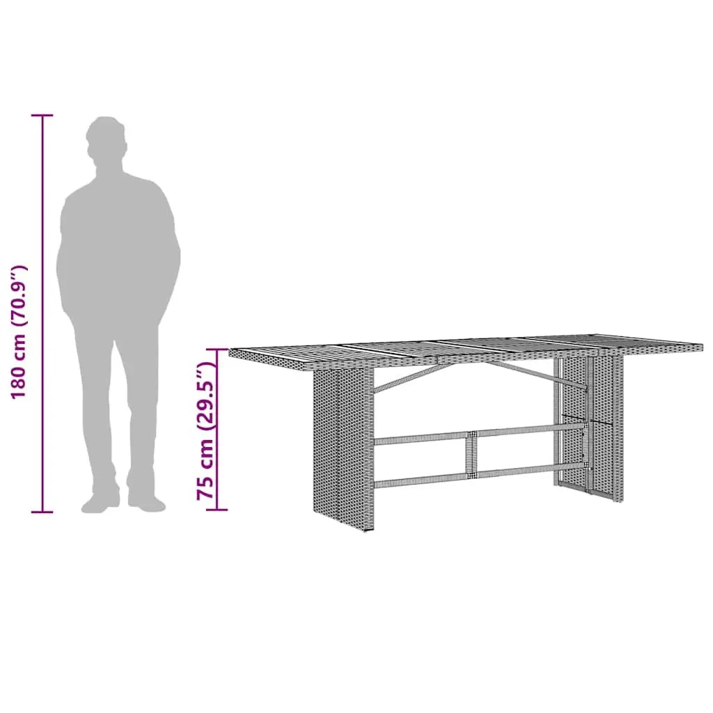 Garden Table with Glass Top Outdoor Patio Furniture Grey Poly Rattan 190x80x75cm