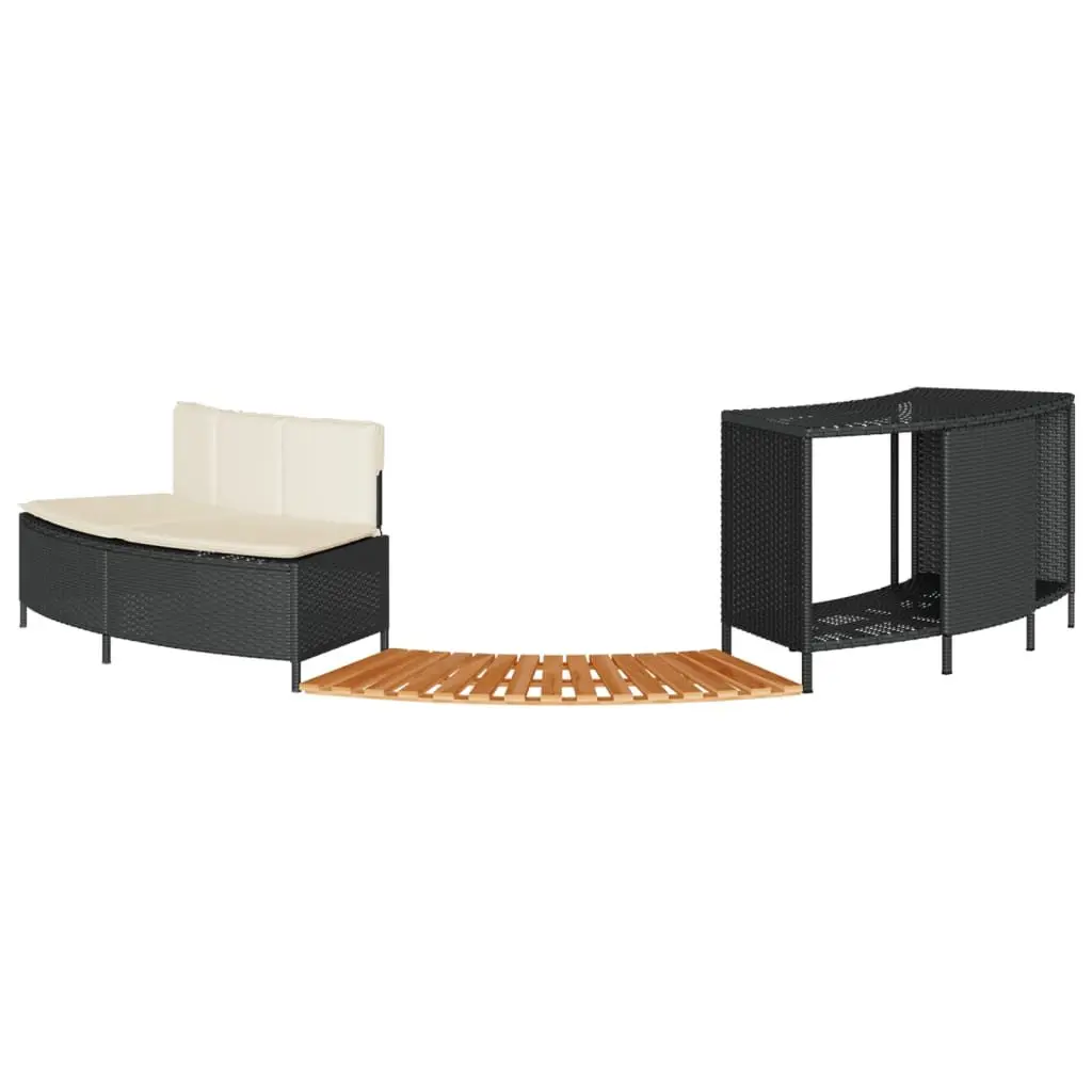 Hot Tub Surround Black Poly Rattan Storage Rack Wooden Step Garden Bench