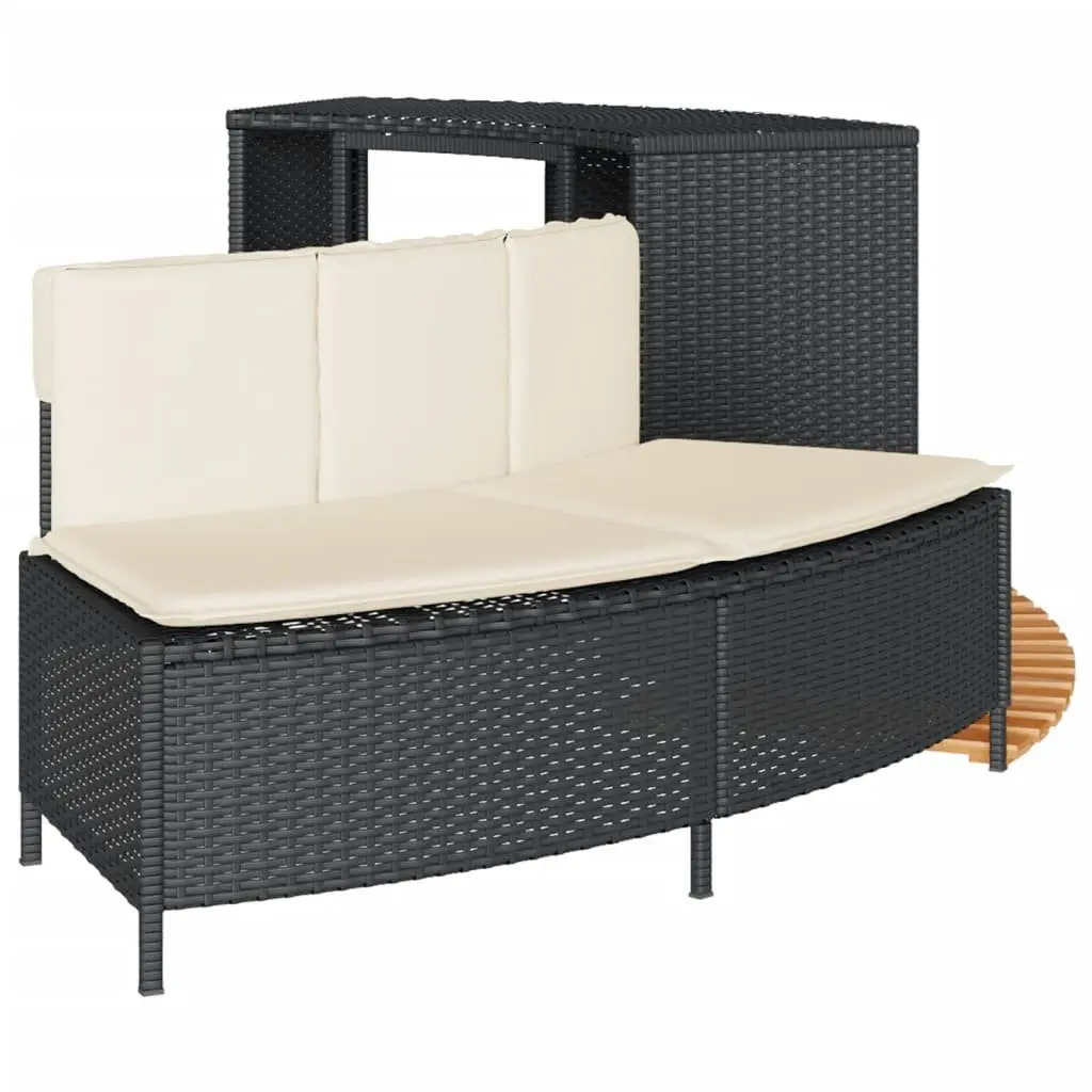 Hot Tub Surround Black Poly Rattan Storage Rack Wooden Step Garden Bench