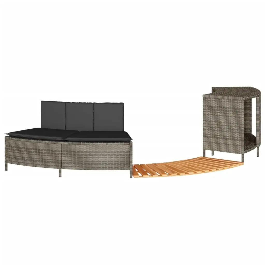 Hot Tub Surround Grey Poly Rattan Storage Rack Step Garden Bench Outdoor