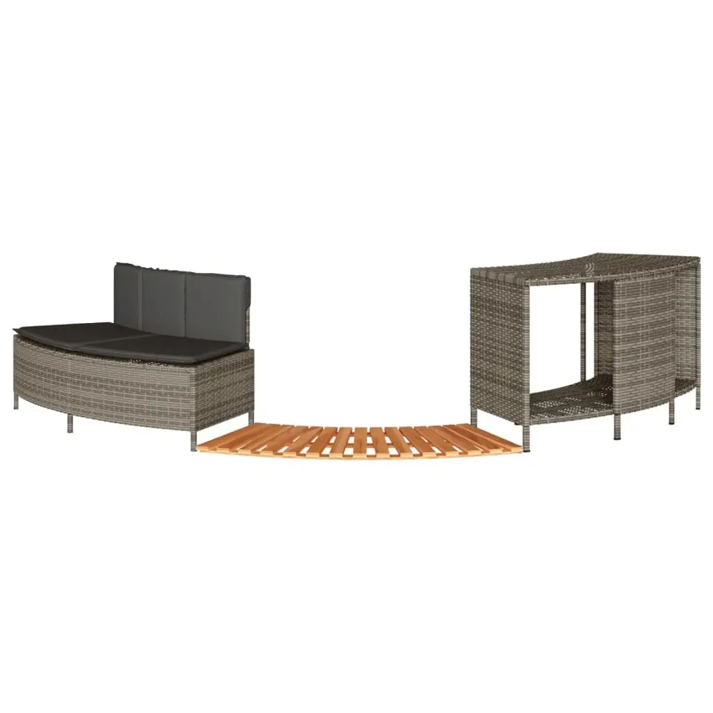 Hot Tub Surround Grey Poly Rattan Storage Rack Step Garden Bench Outdoor