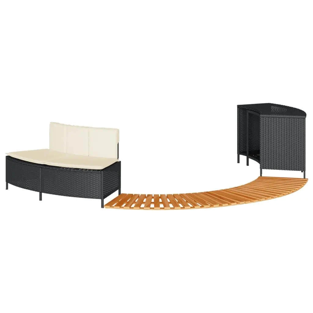 Hot Tub Surround Black Poly Rattan Solid Acacia Wood Storage Bench Step Outdoor Spa Furniture