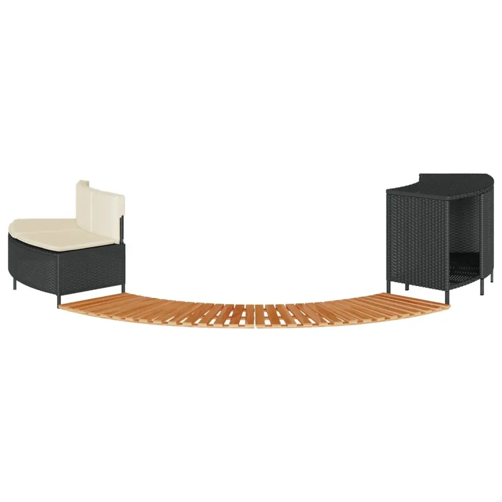 Hot Tub Surround Black Poly Rattan Solid Acacia Wood Storage Bench Step Outdoor Spa Furniture