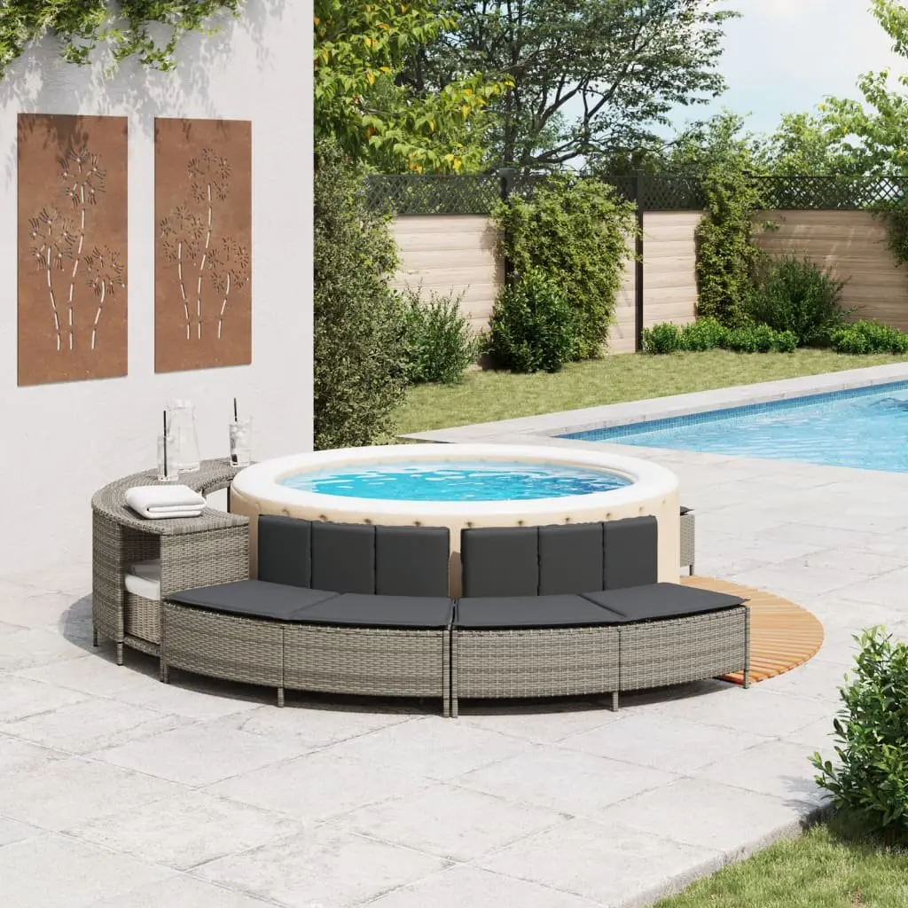 Hot Tub Benches Grey 2 pcs Poly Rattan Outdoor Garden Furniture with Cushions