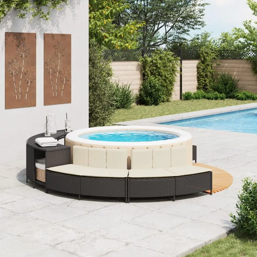 Hot Tub Benches Black Rattan 2 pcs Removable Cushions Outdoor Seating