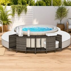 Hot Tub Storage Shelves Outdoor Poly Rattan Garden Furniture 2 pcs Grey