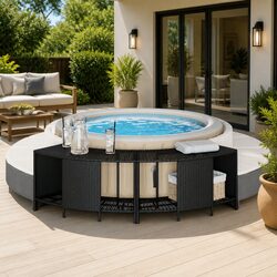Hot Tub Storage Shelves 2 Pieces Outdoor Garden Furniture Poly Rattan Black Set