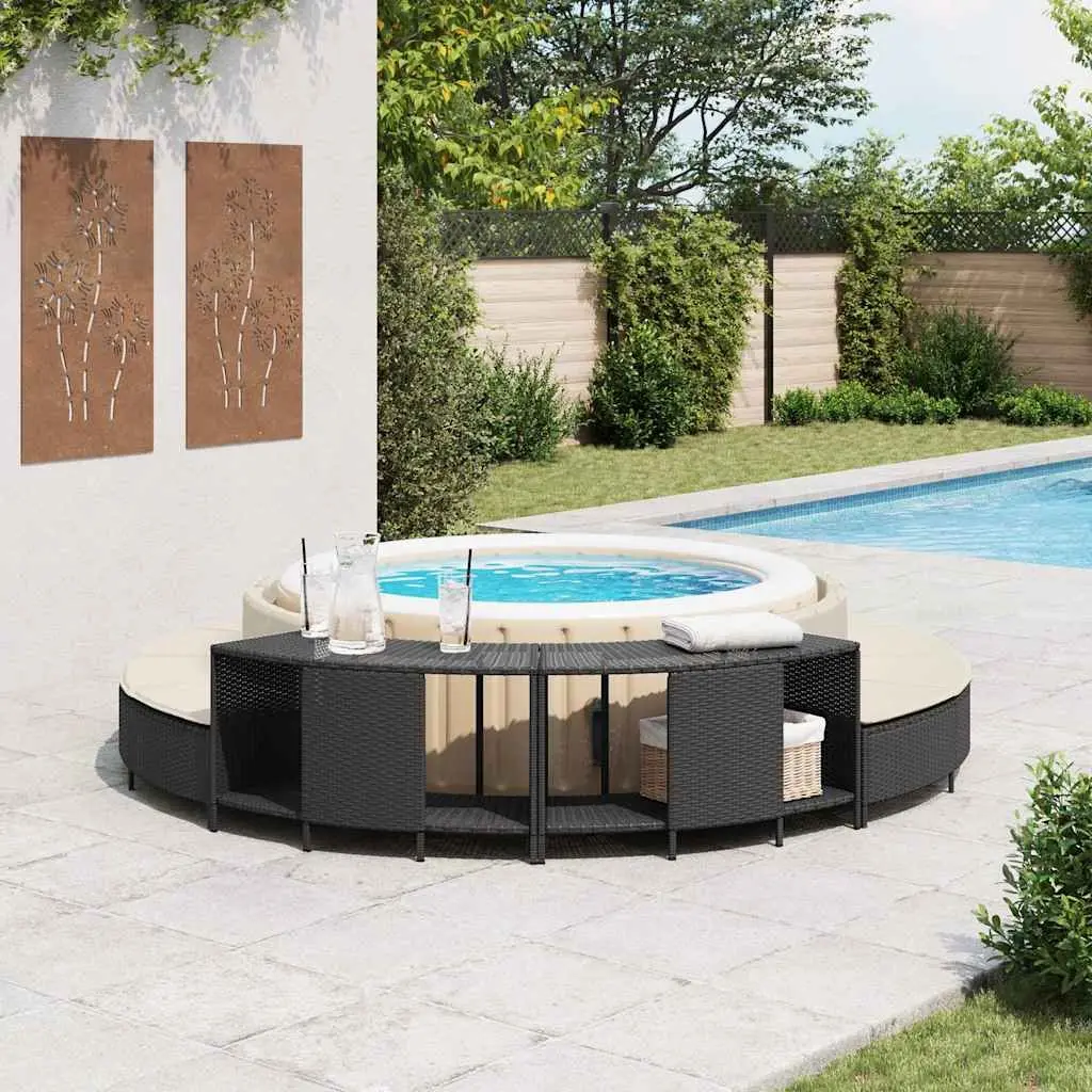 Hot Tub Storage Shelves 2 Pieces Outdoor Garden Furniture Poly Rattan Black Set