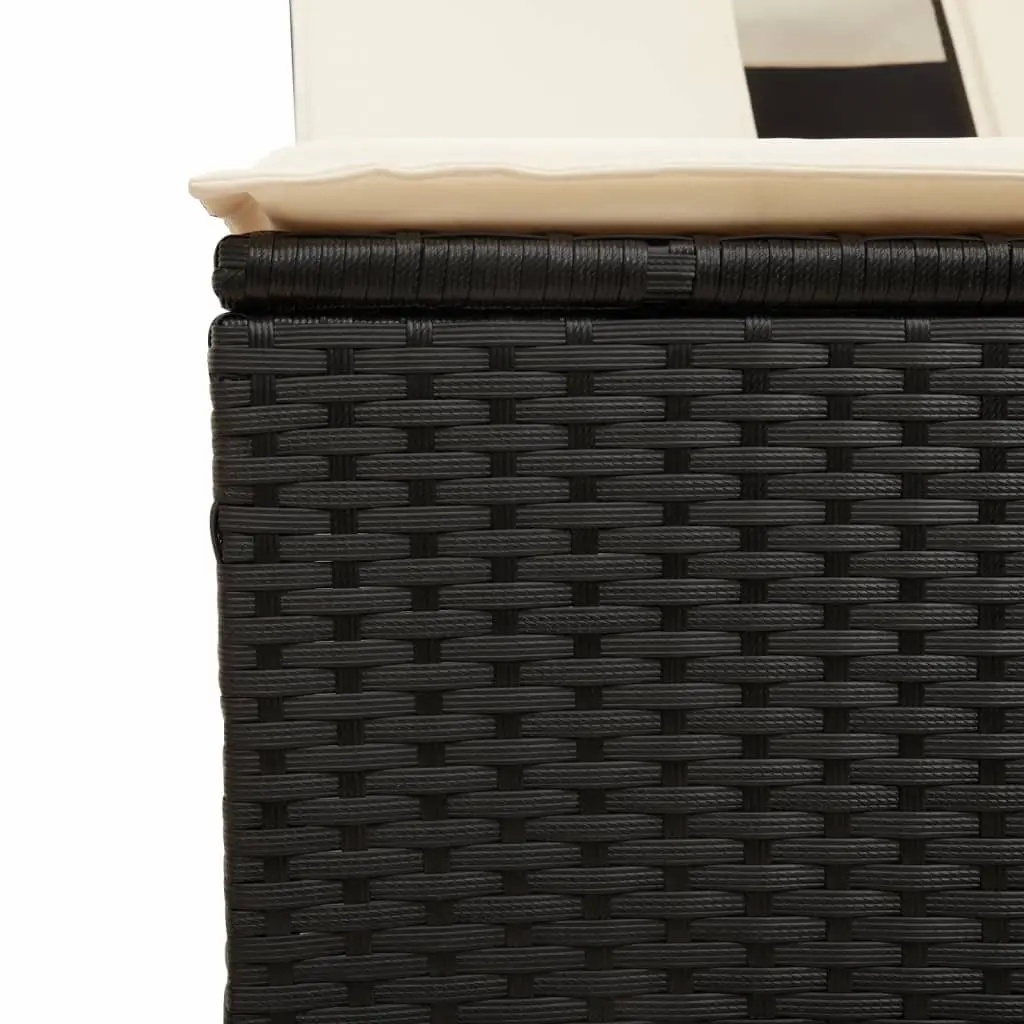 Double Sun Lounger Outdoor Garden Furniture Canopy Cushions Black Poly Rattan