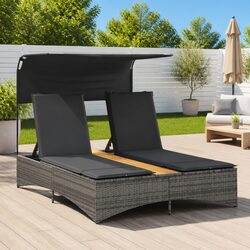 Double Sun Lounger: Canopy, Adjustable Backrest, and Cushions