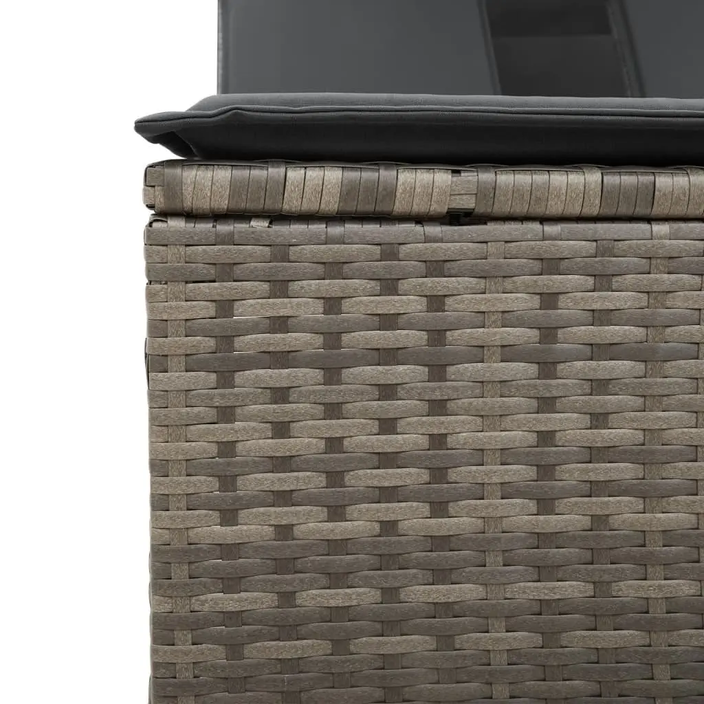 Double Sun Lounger Outdoor Furniture Canopy Cushions Grey Poly Rattan Adjustable