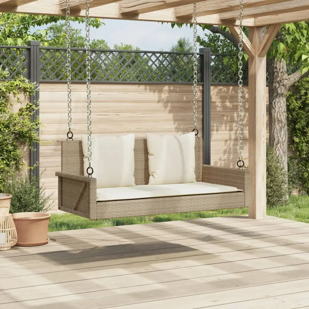 Swing Bench Beige Outdoor Garden Seating PE Poly Rattan with Cushions