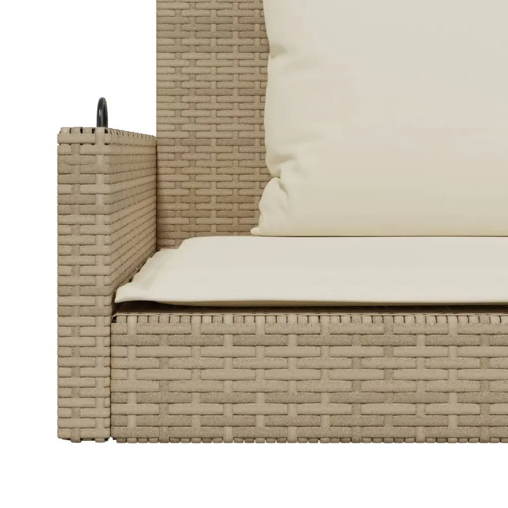 Swing Bench Beige Outdoor Garden Seating PE Poly Rattan with Cushions