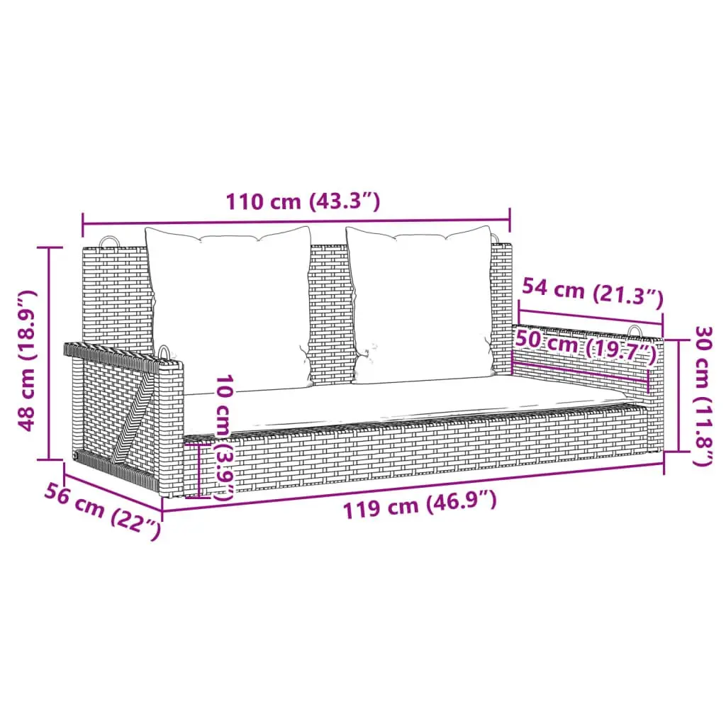 Swing Bench Beige Outdoor Garden Seating PE Poly Rattan with Cushions