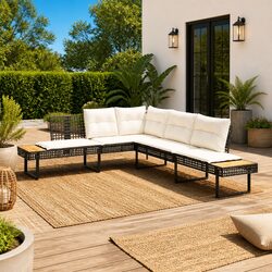L-Shaped Garden Sofa with Thick Cushions