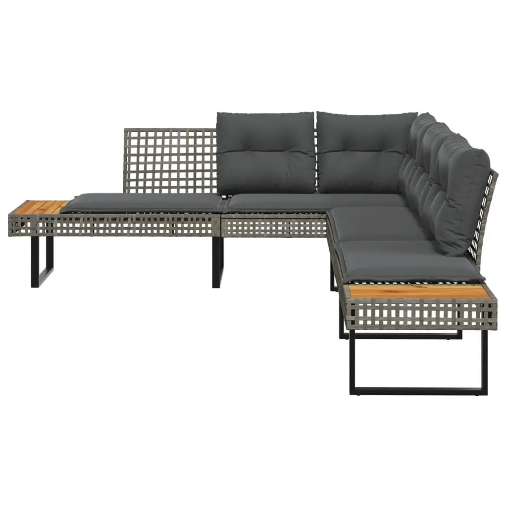 L-Shaped Garden Sofa Set Grey Poly Rattan Outdoor Patio Furniture with Cushions