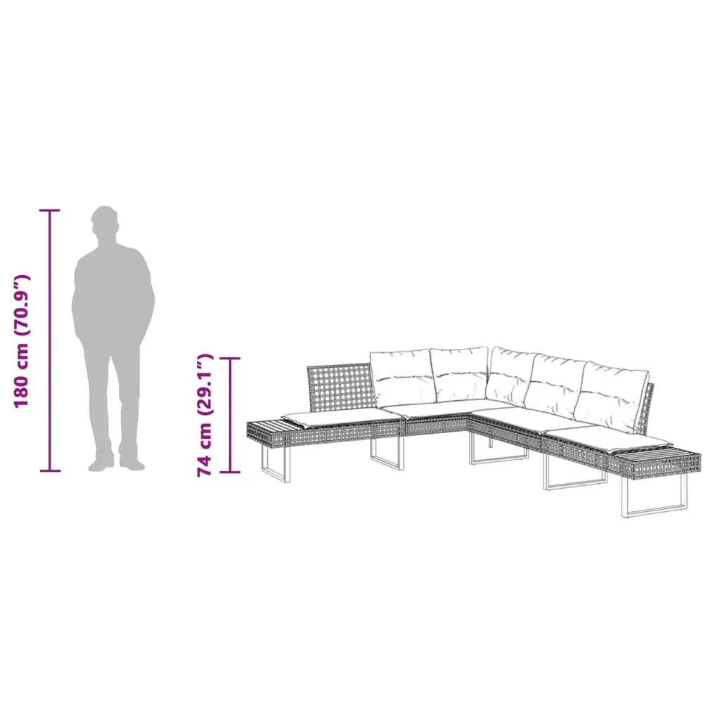 L-Shaped Garden Sofa Set Grey Poly Rattan Outdoor Patio Furniture with Cushions