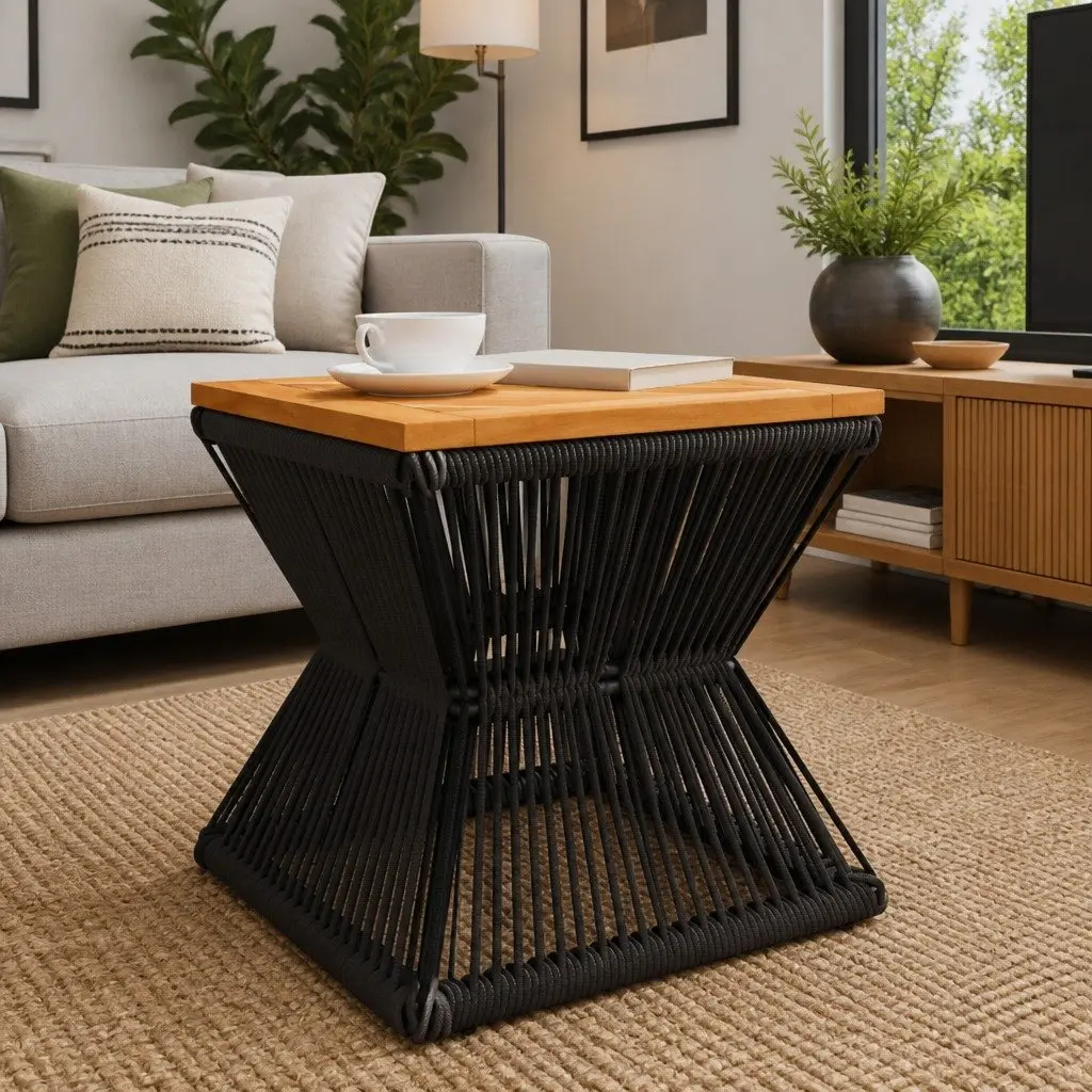 Brown Coffee Table with Solid Acacia Wood and Steel Base