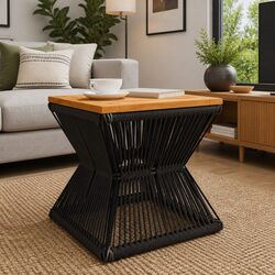 Brown Coffee Table with Solid Acacia Wood and Steel Base