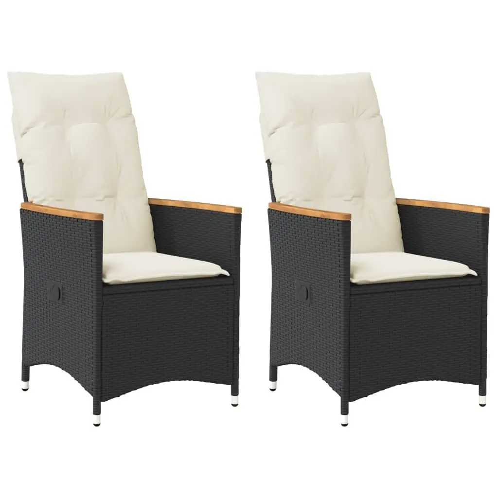 Reclining Garden Chairs Black 2pcs Adjustable Backrest Padded Cushions
