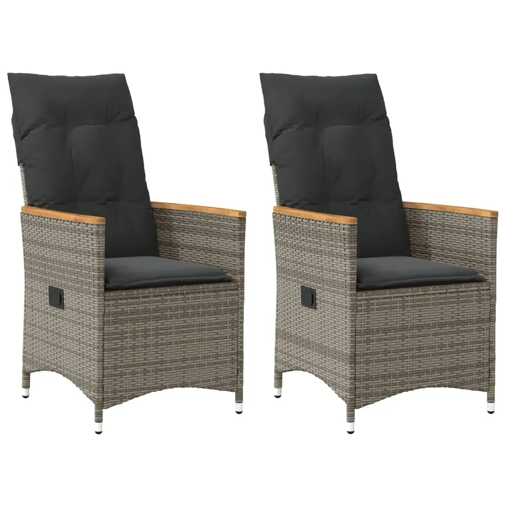 Outdoor Reclining Garden Chairs Grey 2pcs Adjustable Backrests with Cushions
