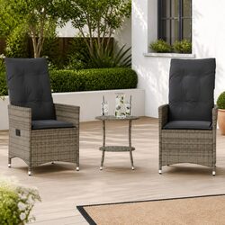 3 Piece Grey Outdoor Bistro Set with Cushions - Compact Design