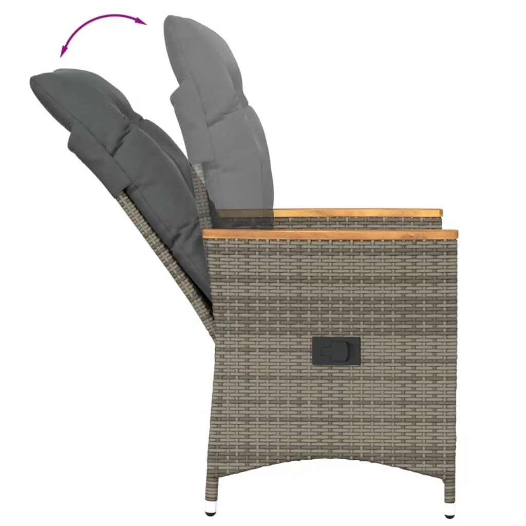 3 Piece Bistro Set Grey PE Rattan Adjustable Backrest Outdoor Furniture